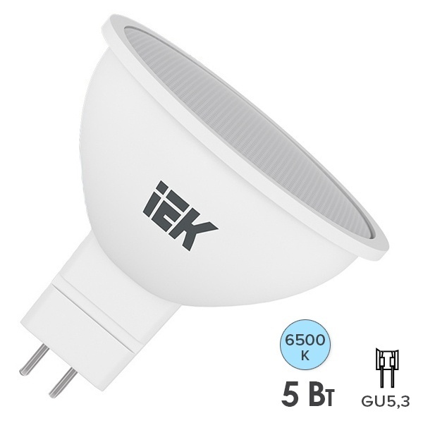 Светодиодная лампа ECO MR16 5W 6500K 220V GU5.3 софит IEK (526943)