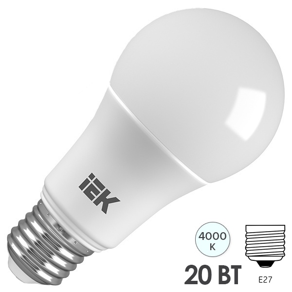 Лампа светодиодная ECO A60 груша 20Вт 230В 4000К E27 IEK 484991