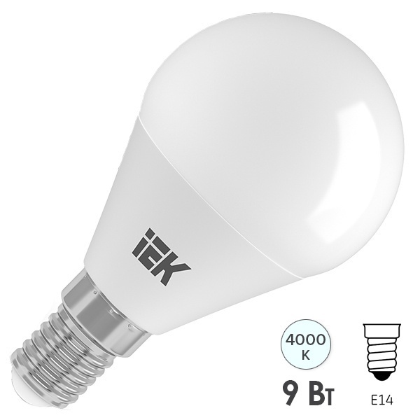 Лампа светодиодная ECO G45 шар 9Вт 230В 4000К E14 IEK