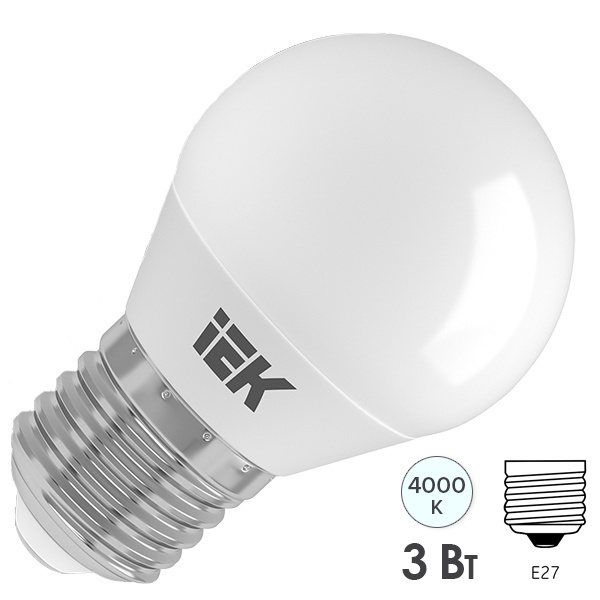 Лампа светодиодная ECO G45 шар 3Вт 230В 4000К E27 IEK