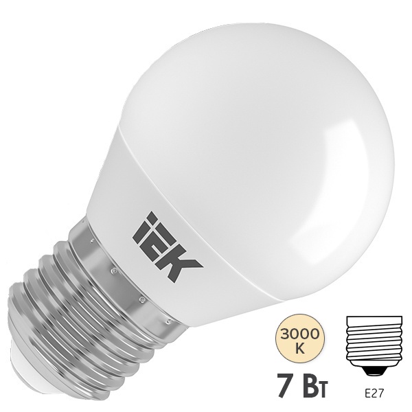 Лампа светодиодная ECO G45 шар 7Вт 230В 3000К E27 IEK