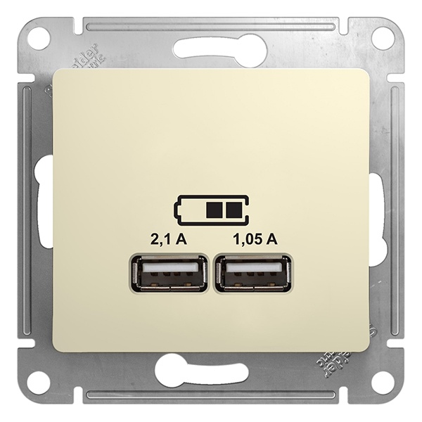 Зарядка USB розетка 5В/2100мА, 2х5В/1050мА механизм SE Glossa, бежевый