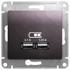 Зарядка USB 5В/2100мА, 2х5В/1050мА механизм SE Glossa, шоколад