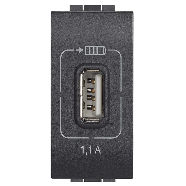 Розетка USB для зарядки мобильных устройств 1,1А 230/5В. 1 модуль LivingLight Антрацит