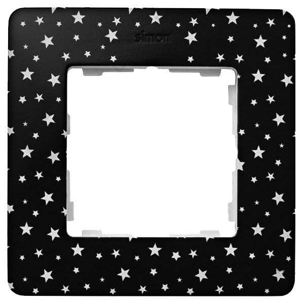Рамка 1 пост Original Simon 82 Detail, чёрный в белые звёзды-белый