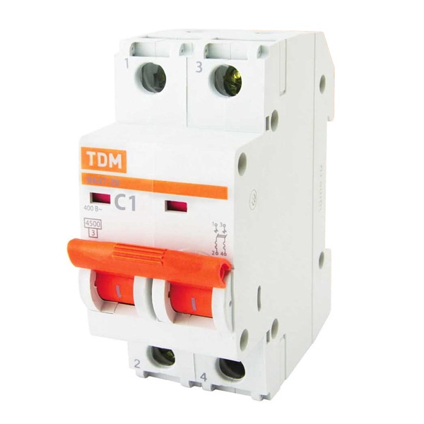 Автоматический выключатель ВА47-29 2Р 1А 4,5кА характеристика C TDM (автомат электрический)