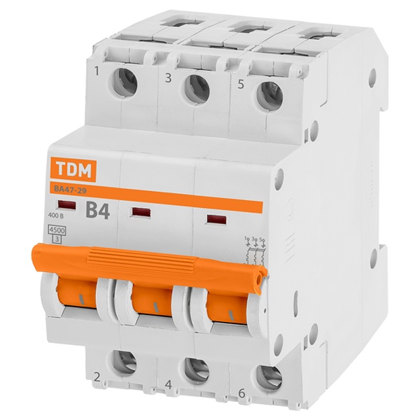 Автоматический выключатель ВА47-29 3Р 4А 4,5кА характеристика В TDM (автомат электрический)