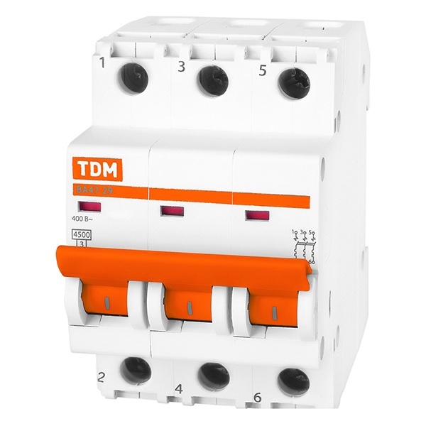 Автоматический выключатель ВА47-29 3Р 6А 4,5кА характеристика В TDM (автомат электрический)
