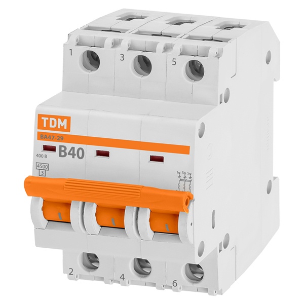 Автоматический выключатель ВА47-29 3Р 40А 4,5кА характеристика В TDM (автомат электрический)