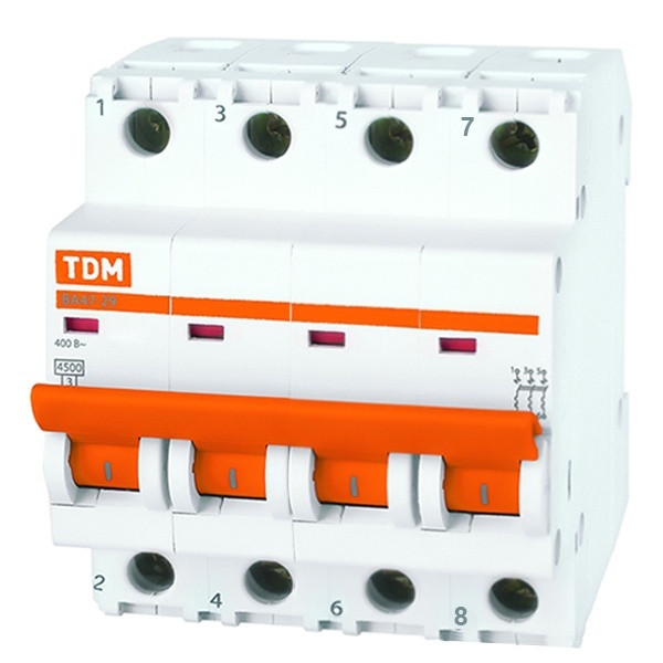 Автоматический выключатель ВА47-29 4Р 2А 4,5кА характеристика В TDM (автомат электрический)