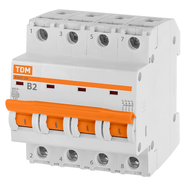 Автоматический выключатель ВА47-29 4Р 2А 4,5кА характеристика В TDM (автомат электрический)
