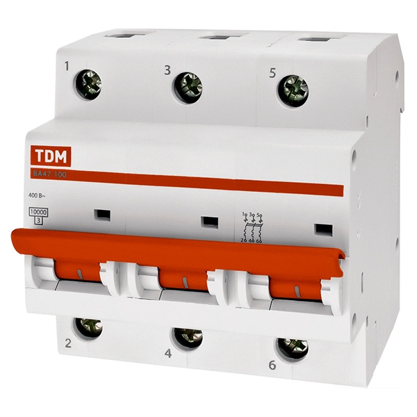 Автоматический выключатель ВА47-100 3Р 25А 10кА характеристика С TDM (автомат электрический)