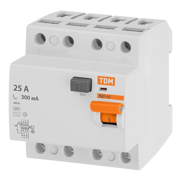 Устройство защитного отключения ВД1-63 4Р 25А 10мА тип АС TDM