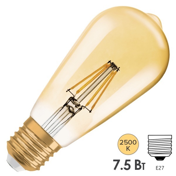 Лампа филаментная капля Osram LED Vintage CLAS 1906 LED DIM GOLD 55 7,5W/825 E27 725Lm