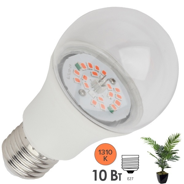 Лампа светодиодная для растений рассады ЭРА FITO-10W-RB-E27-K 10W 1310K 220V E27 RB d60х110mm 786090