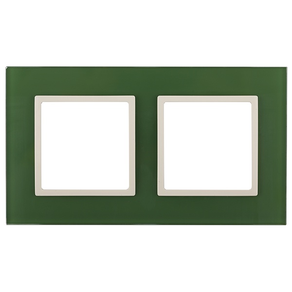 Рамка на 2 поста стекло Эра Elegance зелёный+слоновая кость 14-5102-27