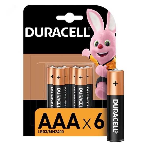 Батарейка AAA Duracell LR03 BASIC MN2400 (упаковка 6 шт) 5000394107472