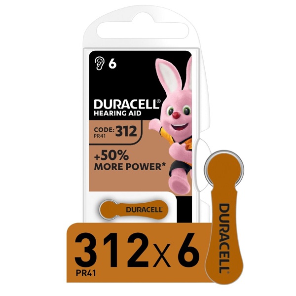 Батарейка 312/PR41 1.45V ZA Duracell для слуховых аппаратов (упаковка 6 шт) 96091463