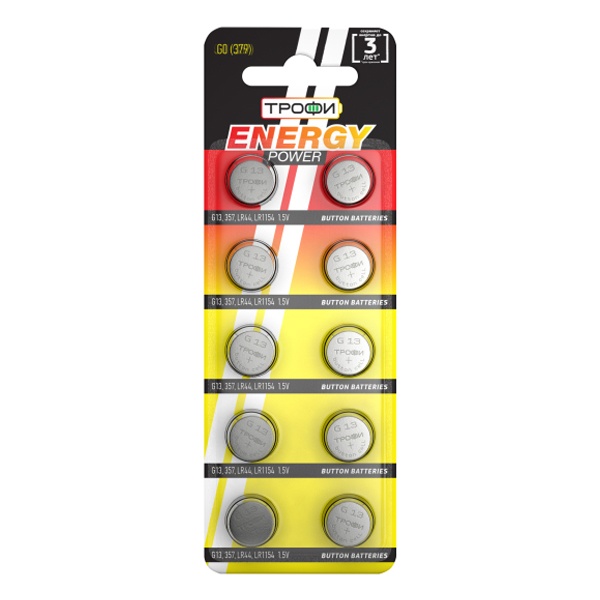 Батарейка Трофи G13 (357) LR1154, LR44 (упаковка 10шт) 5060138476639