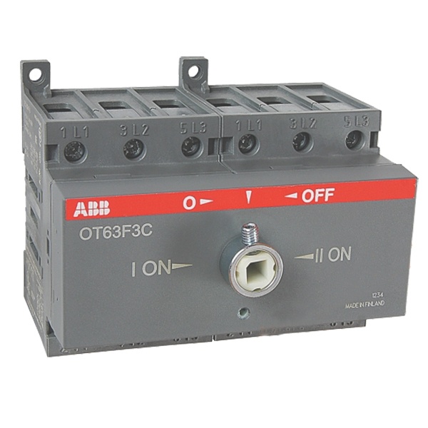 Реверсивный рубильник OT63F3C до 63A 3х полюсный для установки на DIN-рейку или плату (без ручки) (выключатель нагрузки)
