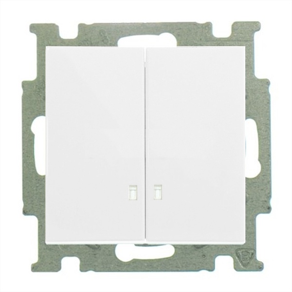 Выключатель двухклавишный с подсветкой ABB Basic 55 альпийский белый (2006/5 UCGL-94)