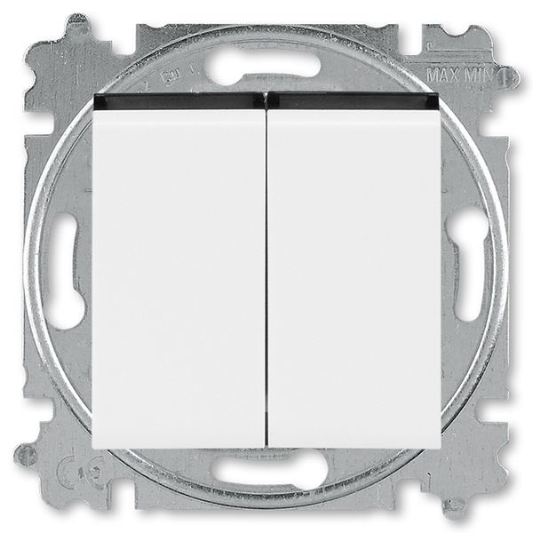 Выключатель кнопочный двухклавишный ABB Levit белый / дымчатый чёрный (3559H-A87445 62W)