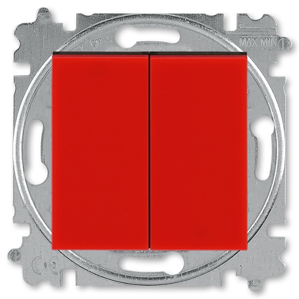 Выключатель кнопочный двухклавишный ABB Levit красный / дымчатый чёрный (3559H-A87445 65W)