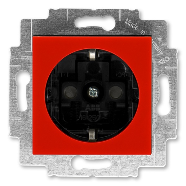 Розетка ABB Levit с заземлением со шторками 16А красный / дымчатый чёрный (5520H-A03457 65W)
