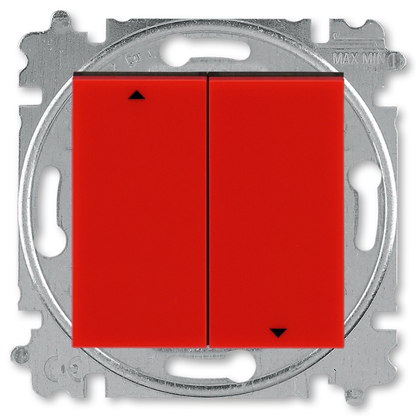 Выключатель жалюзи двухклавишный ABB Levit без фиксации красный / дымчатый чёрный (3559H-A88445 65W)