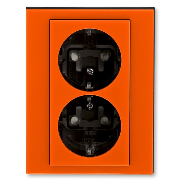 Розетка двойная ABB Levit с заземлением со шторками 16А оранжевый/дымчатый чёрный (5522H-C03457 66W)