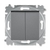 Выключатель кнопочный двухклавишный ABB Levit сталь / дымчатый чёрный (3559H-A87445 69W)