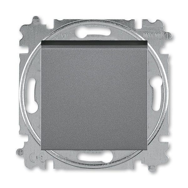 Переключатель кнопочный одноклавишный ABB Levit сталь / дымчатый чёрный (3559H-A86445 69W)