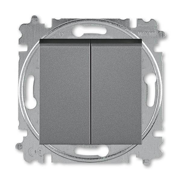 Переключатель и кнопка с перекидным контактом ABB Levit сталь / дымчатый чёрный (3559H-A53445 69W)