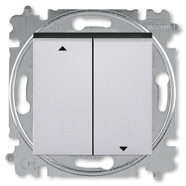 Выключатель жалюзи двухклавишный ABB Levit с фиксацией серебро / дымчатый чёрный (3559H-A89445 70W)