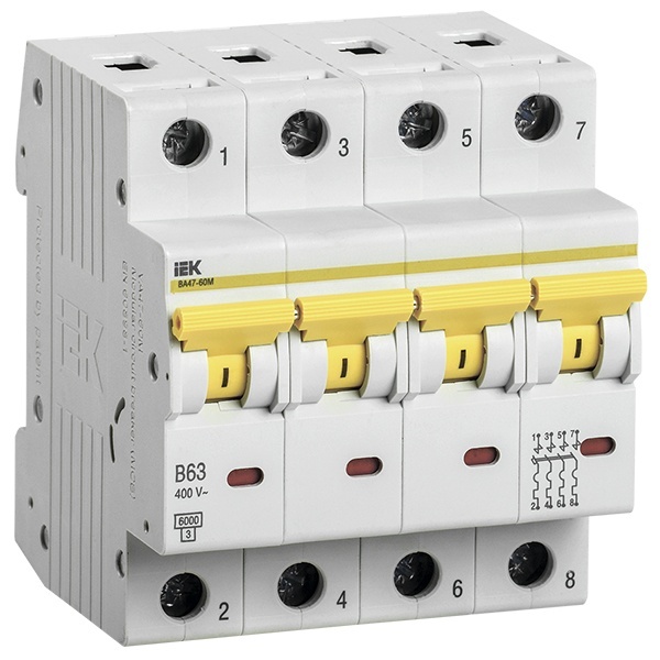 Автоматический выключатель ВА 47-60M 4Р 10А 6 кА характеристика С ИЭК (автомат электрический)