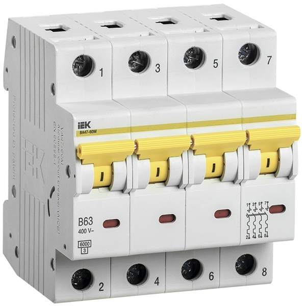 Автоматический выключатель ВА 47-60M 4Р 20А 6 кА характеристика С ИЭК (автомат электрический)