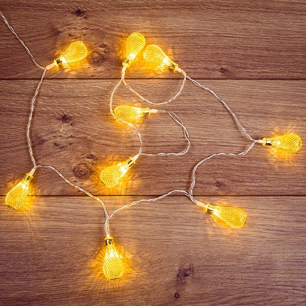 Гирлянда светодиодная Восточные фонарики, 10 LED Желтые 1,5 метра, прозрачный ПВХ, питание 2хАА