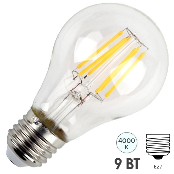 Лампа филаментная груша ЭРА F LED A60 9W 840 E27 белый свет (5056306043093)