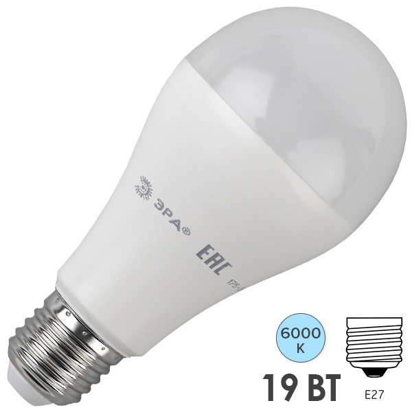Лампа светодиодная груша ЭРА LED A65 19W 860 E27 холодный свет (5056183711702)