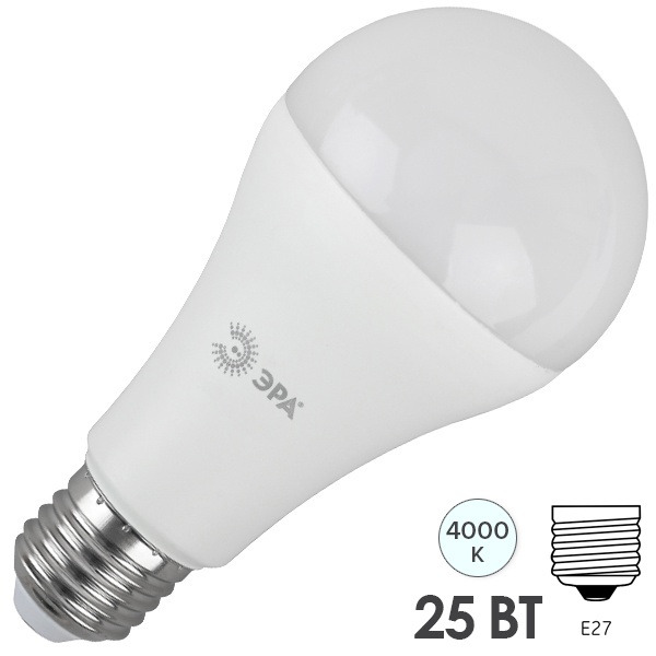 Лампа светодиодная груша ЭРА LED A65 25W 840 E27 белый свет (5056183742706)