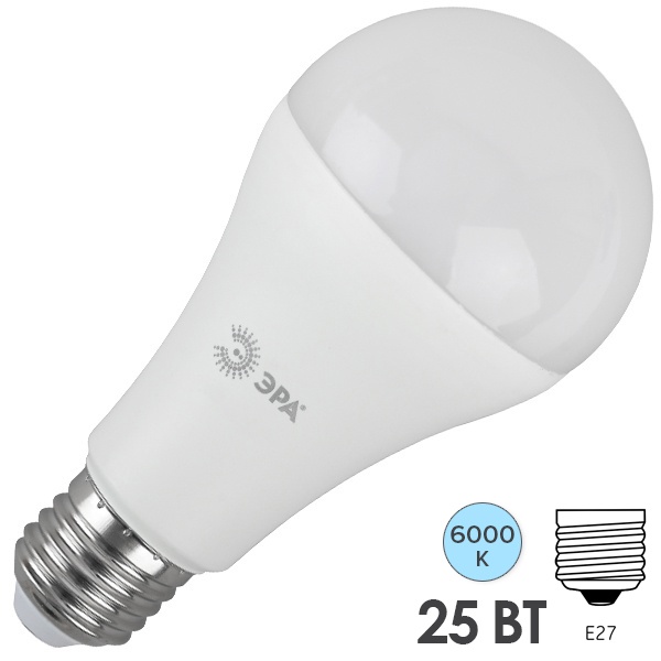 Лампа светодиодная груша ЭРА LED A65 25W 860 E27 холодный свет (5056183742737)