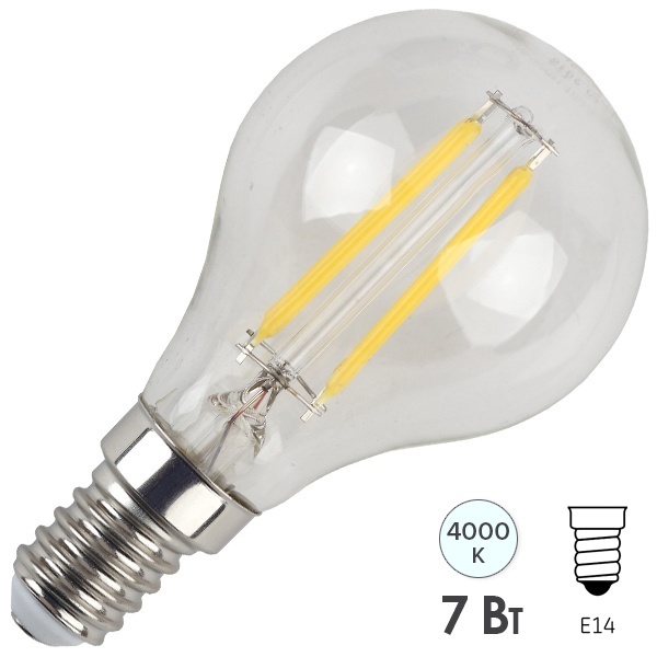 Лампа филаментная шарик ЭРА F LED P45 7W 840 E14 белый свет (5055945576641)