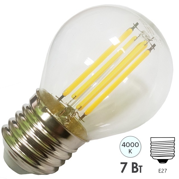 Лампа филаментная шарик ЭРА F LED P45 7W 840 E27 белый свет (5055945576665)
