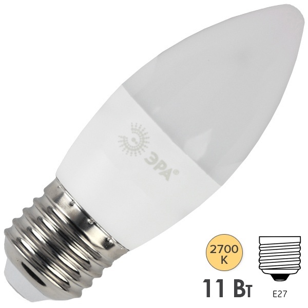 Лампа светодиодная свеча ЭРА LED B35 11W 827 E27 теплый свет 732332