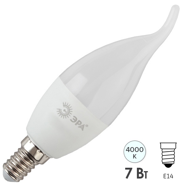 Лампа светодиодная свеча на ветру ЭРА LED BXS 7W 840 E14 белый свет 566758