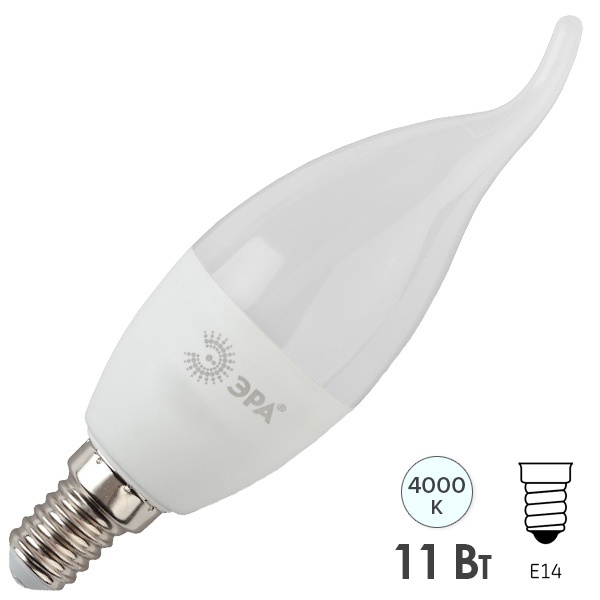 Лампа светодиодная свеча на ветру ЭРА LED BXS 11W 840 E14 белый свет 732691
