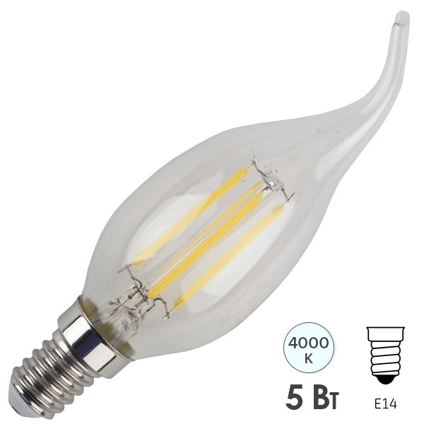 Лампа филаментная светодиодная свеча на ветру ЭРА F-LED BXS 5W 840 E14 белый свет 528923