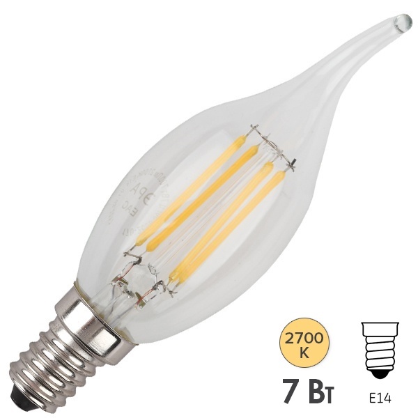 Лампа филаментная светодиодная свеча на ветру ЭРА F-LED BXS 7W 827 E14 теплый свет 576511