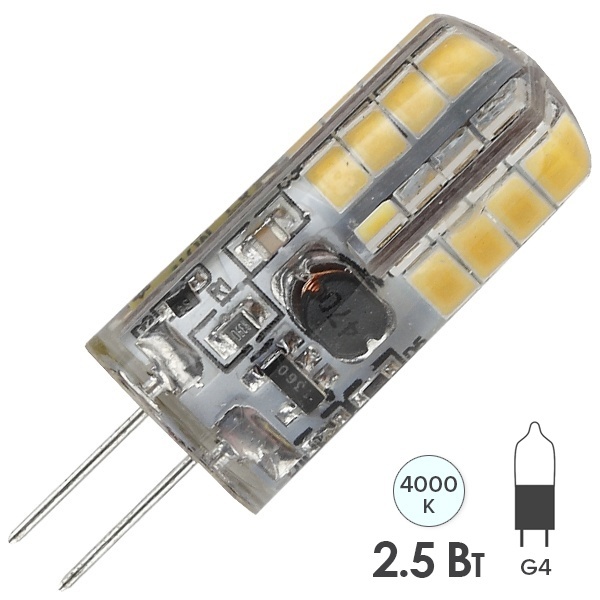 Лампа светодиодная ЭРА LED JC-2,5W-12V-840-G4 белый свет 734121