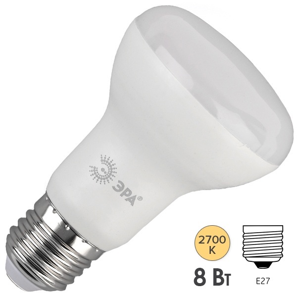 Лампа светодиодная ЭРА LED R63-8W-827-E27 теплый свет 556285